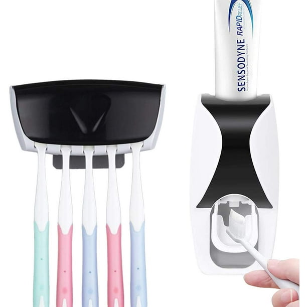 Fokelyi Dustproof Toothbrush Holder Toothpaste Dispenser Set (Black
