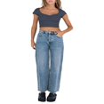 thumbnail image 2 of Crop Tops pour les Femmes Été Mignon Solide Slim Fit Recadrée Débardeurs T-Shirt de Base, 2 of 6