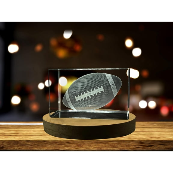 American Football Art | 3d Engraved Crystal Keepsake | Gift/Decor | Clear | AB Crystal Collection