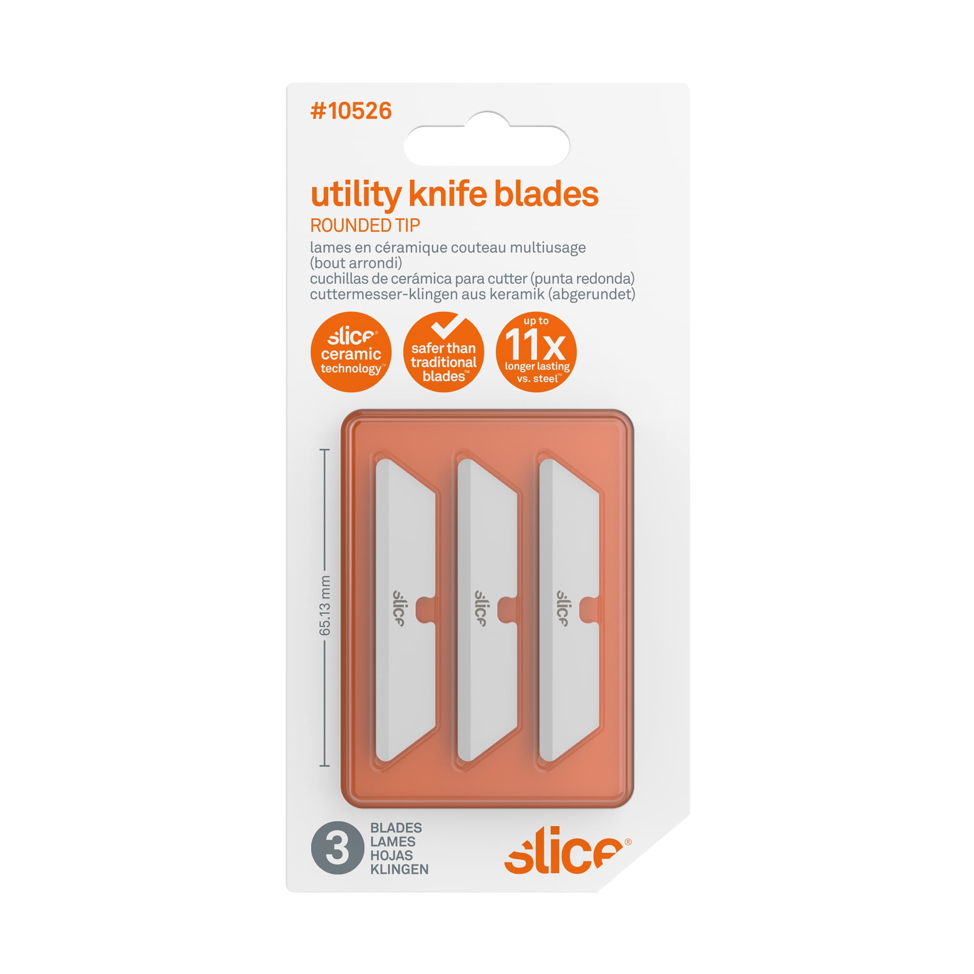 Slice 10526 Replacement Utility Knife Blades - Rounded Tip - Finger-Friendly, Micro Ceramic Safety Blade | Never Rusts - Pack of 3
