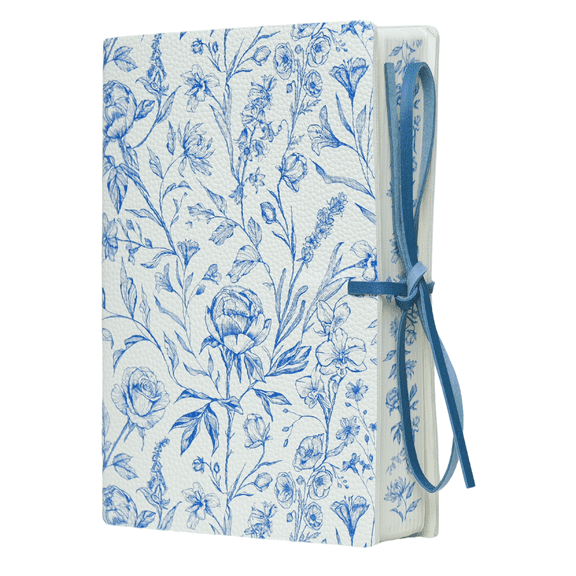 Faux Leather Hardcover Journal, Blue Floral, 380 Lined Pages, Lay-Flat, 8.5" × 6"
