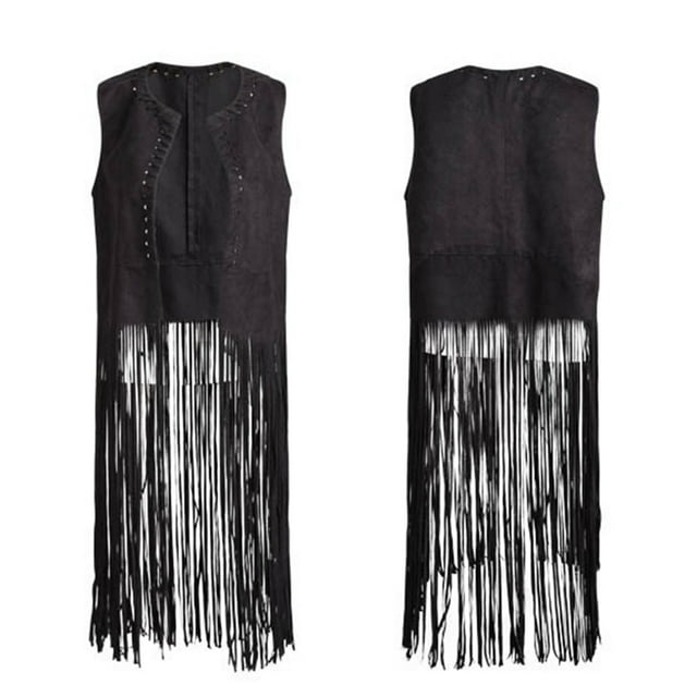 Gilet Sans Manches Ouvert Style Western Respirant avec Franges, Taille Rétractable, Cardigan pour Usage Quotidien, Rouge Vin S