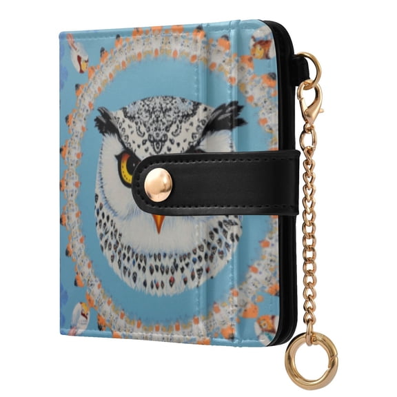 Qxltty White Owl Pattern Ladies Wallet Rfid Slim Thin Compact Credit Card Women Wallet Zipper Coin Pocket and ID Window for Female Gifts