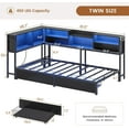 thumbnail image 5 of Mabor Corner Bed Frame Twin Size with 2 Drawers and Storage Bookcase, Twin Daybed with Charging Station & Led Lights, Metal Platform Beds for Living Room Bedroom, Black, 5 of 9