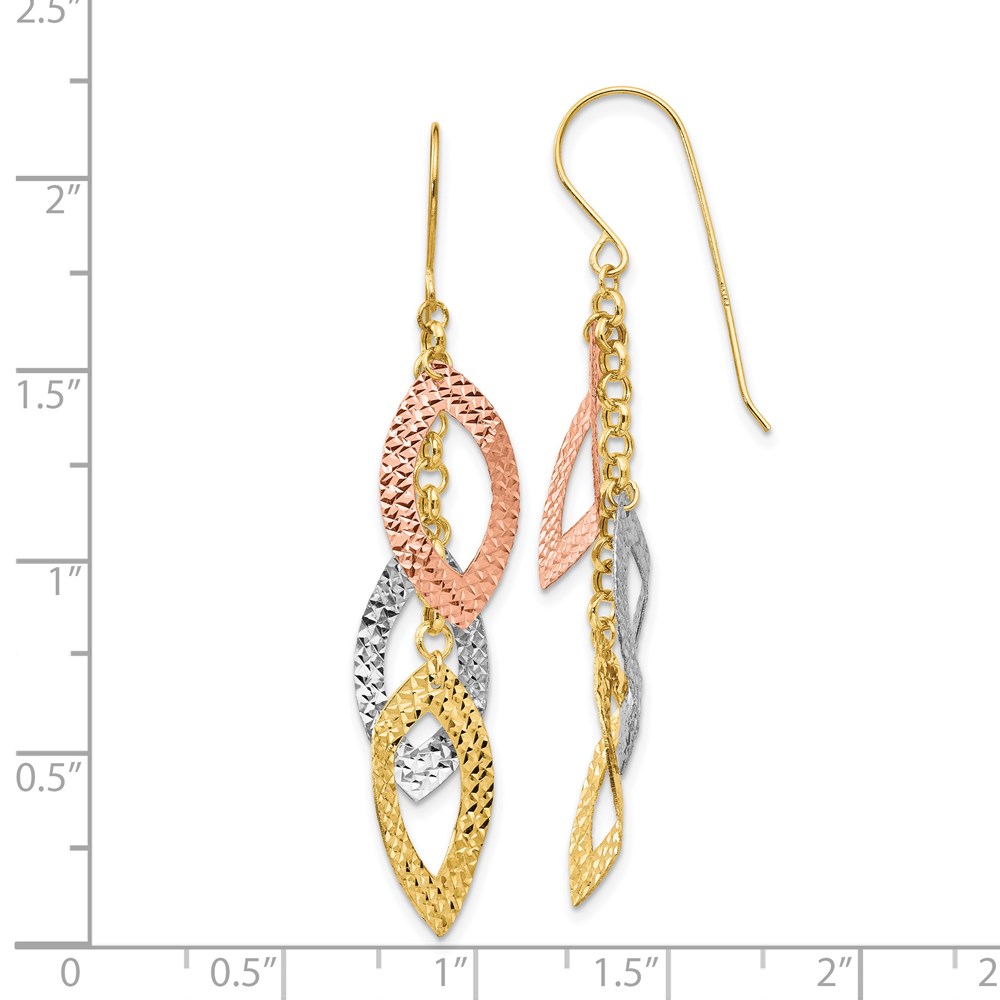 Primal Gold 14 Karat Tri-color Diamond-cut Tear Drop Shepherd Hook Earrings