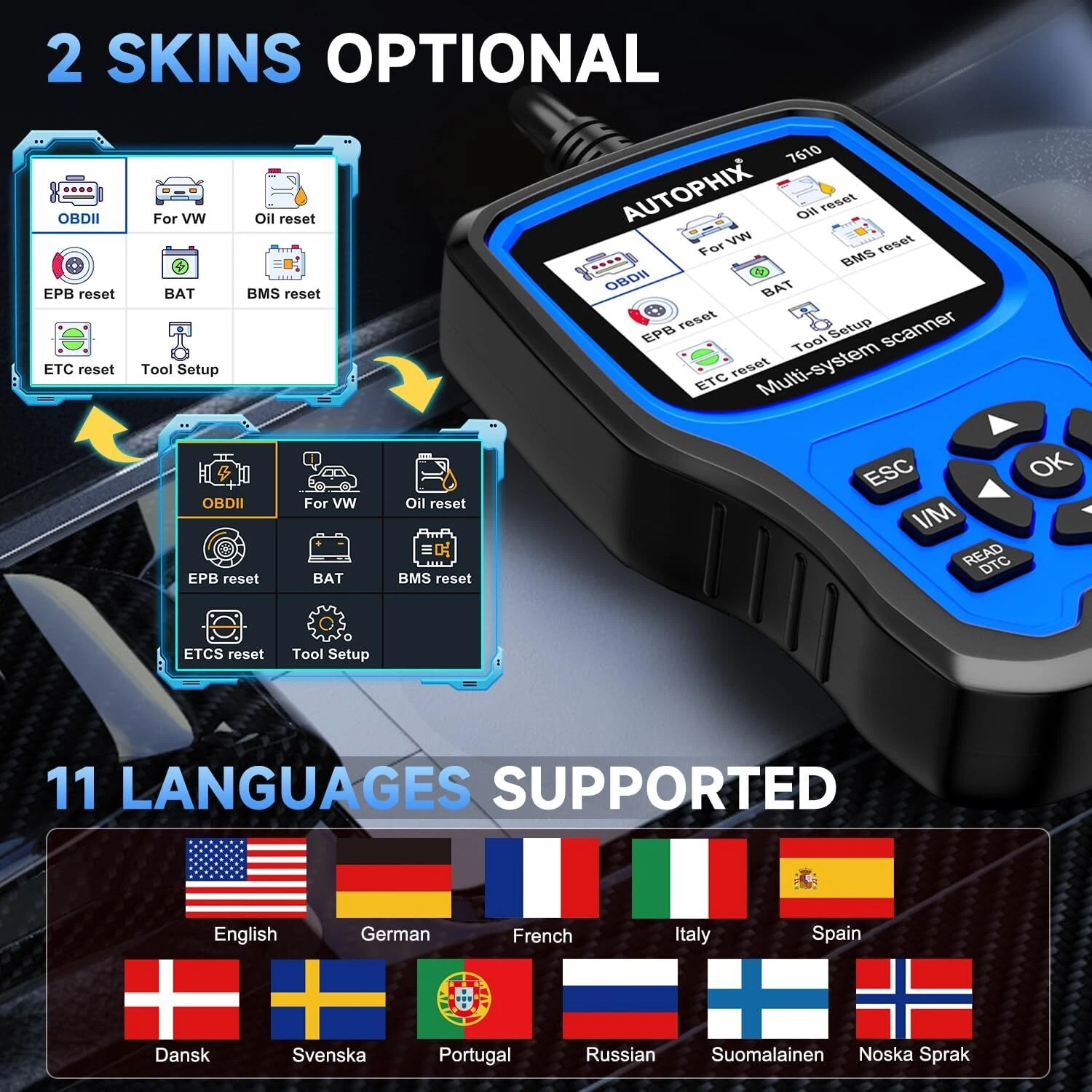Autophix 7610 Automotive OBD2 Scanner Car All System Diagnostic Tool Code Reader Oil EPB Reset