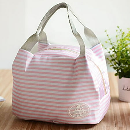 Insulated Cold Canvas Stripe Picnic Carry Case Thermal Portable Lunch
