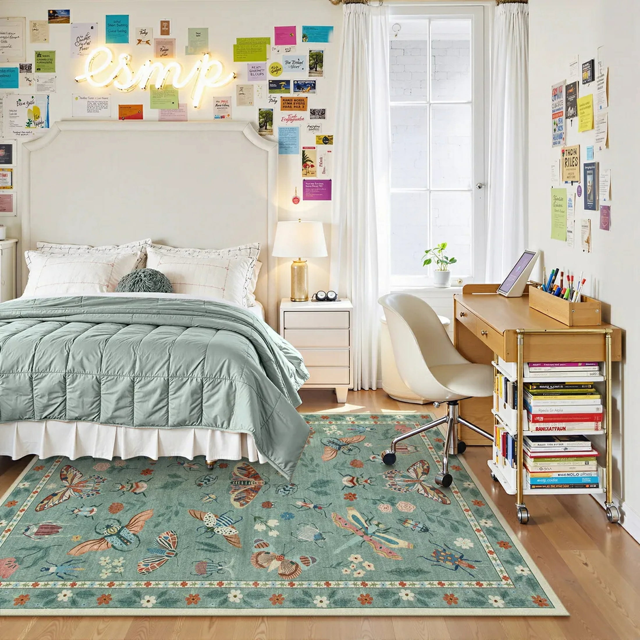 Moynesa Insect 5'x7' Area Rugs Washable Rug for Living Room Soft Natural Bedroom Rug Bug Accent Carpet for Dining Room Nursery Office Stain Resistant Non Slip, Light Green
