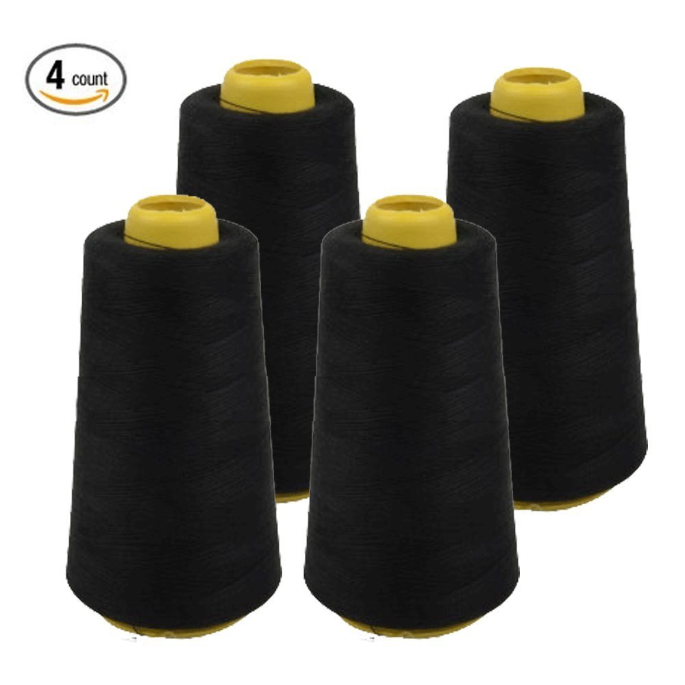 4 PACK of 6000 Yard (each) Spools Black Sewing Thread All Purpose 100