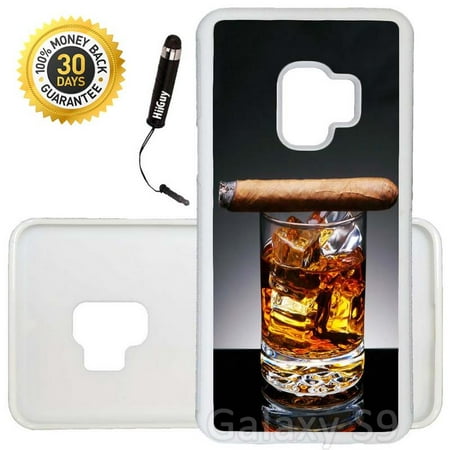 Custom Galaxy S9 Case (Cuban Cigar and Whiskey) Edge-to-Edge Rubber White Cover Ultra Slim | Lightweight | Includes Stylus Pen by