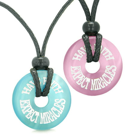 Amulets Have Faith Expect Miracles Love Couples Best Friends Pink Sky Blue Simulated Cats Eye