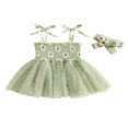 thumbnail image 1 of Combinaison d'Été pour Nouveau-Née Fille, Robe Sans Manches en Tulle à Imprimé Marguerites + Bandeau, 1 of 9