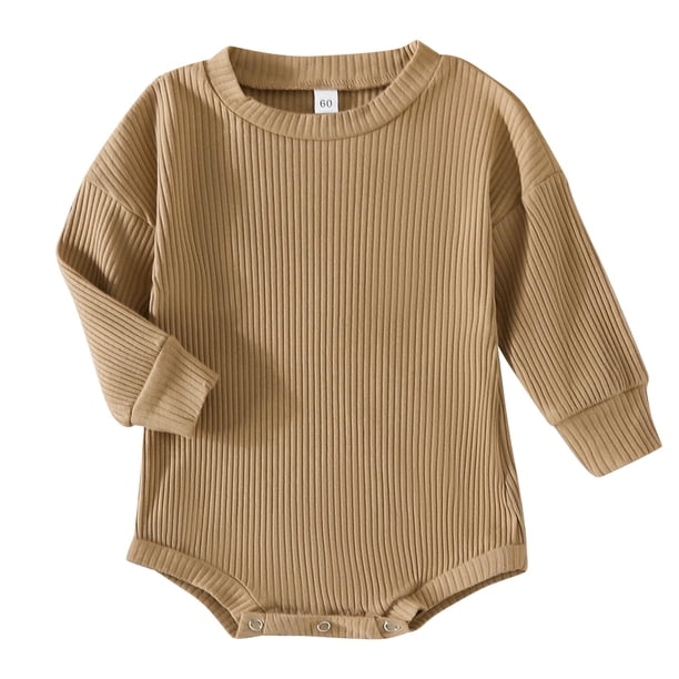 Gibobby Ropa Para Bebe acanalado de Color sólido de manga larga para bebés y niñas, mono para recién nacidos, ropa(Caqui, 3-6 Meses )