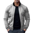 thumbnail image 2 of Xysaqa Mens Casual Lightweight Zip Up Bomber Jackets Solid Long Sleeve Windbreaker Coat Cotton Jackets with Pockets Fashion Spring Fall Clothes S-3XL, 2 of 6