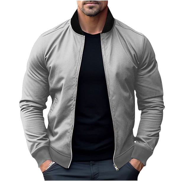 Xysaqa Mens Casual Lightweight Zip Up Bomber Jackets Solid Long