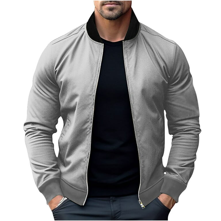 Xysaqa Mens Casual Lightweight Zip Up Bomber Jackets Solid Long
