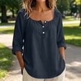 thumbnail image 5 of NTACZA Blouses Women'S Summer&nbsp;Tops Solid Cotton And Linen Casual Button Front Scoop Neck 3/4 Sleeve Relaxed Fit Navy, 5 of 7