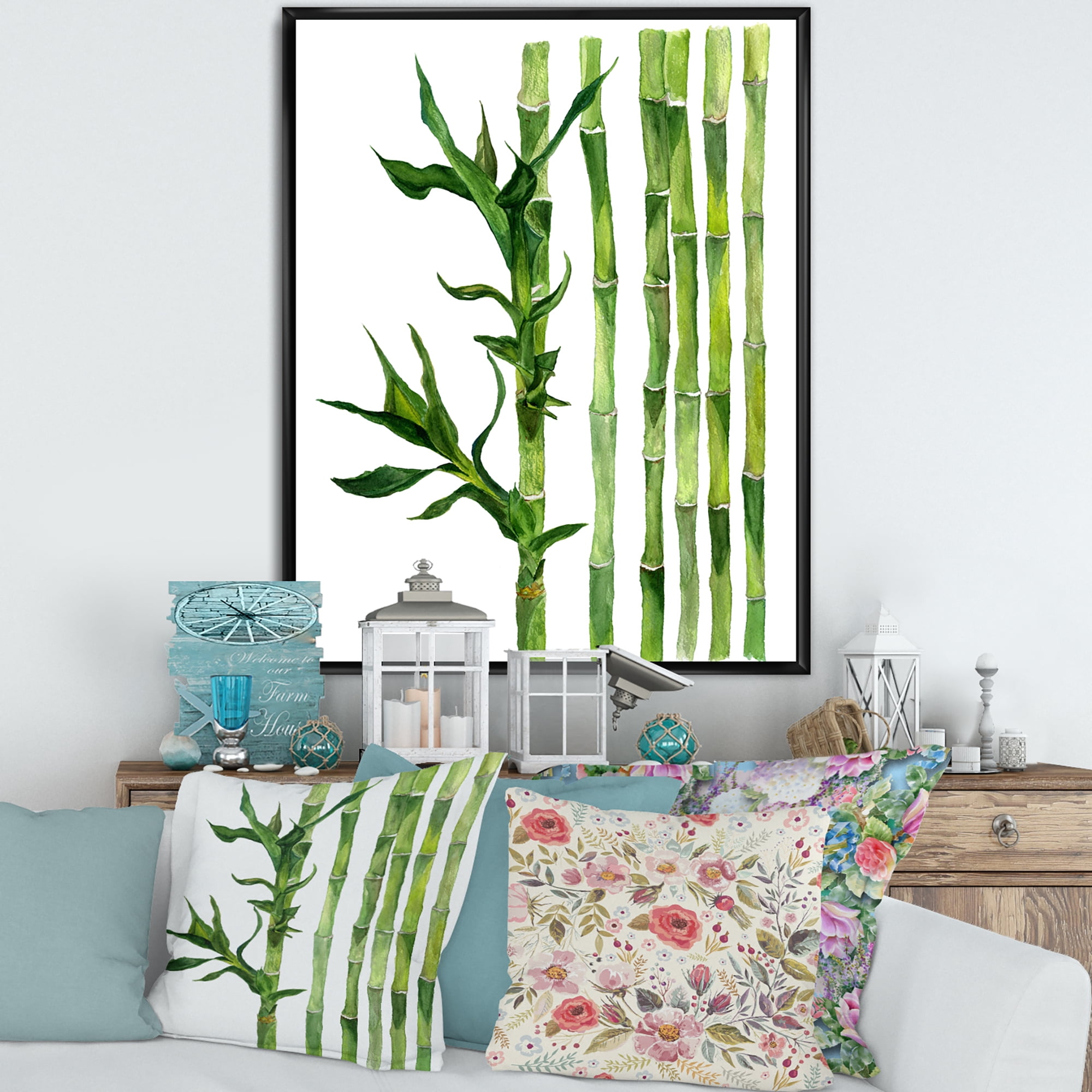 Designart 'The Forest of Bamboo Branches III' Tropical Framed Canvas Wall Art Print