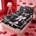 thumbnail image 2 of meiyoeat Pink Ribbon Bow Zipper Full Size Comforter Sets with Fitted Sheet and 2 Pillowcases For Kids,Cute Minimalist Bow Zipper Bedding Set For Girls,Black Reversible,4-Piece, 2 of 7