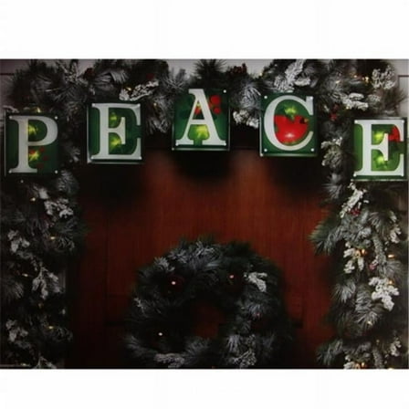 Green Shimmering PEACE Christmas Light Garland with 0 Clear Mini Lights - White Wire