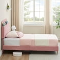 thumbnail image 6 of Twin Size Bed Frames, Velvet Upholstered Platform Bed Frame with Storage Headboard and Strong Wooden Slats, 6 of 7