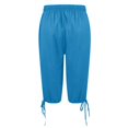 thumbnail image 7 of HKYNLAG Women's Bermuda Shorts Knee Length Elastic Waist Drawstring Linen Lightweight Summer Long Shorts with Pockets Blue L, 7 of 7