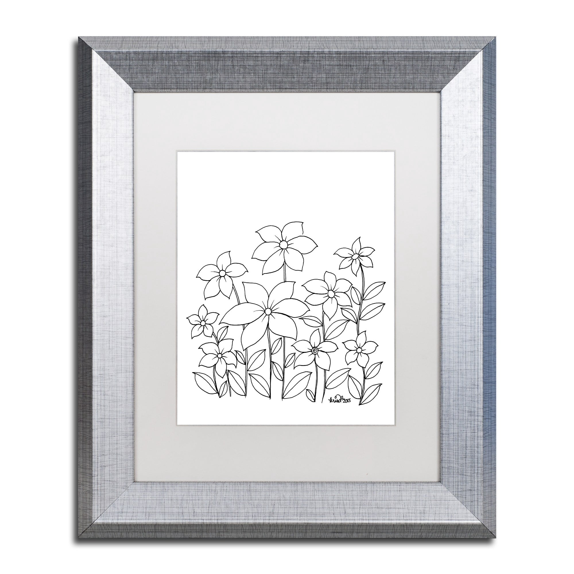 Trademark Fine Art "Simple Flower Doodle 1" Canvas Art by KCDoodleArt White Matte, Silver Frame
