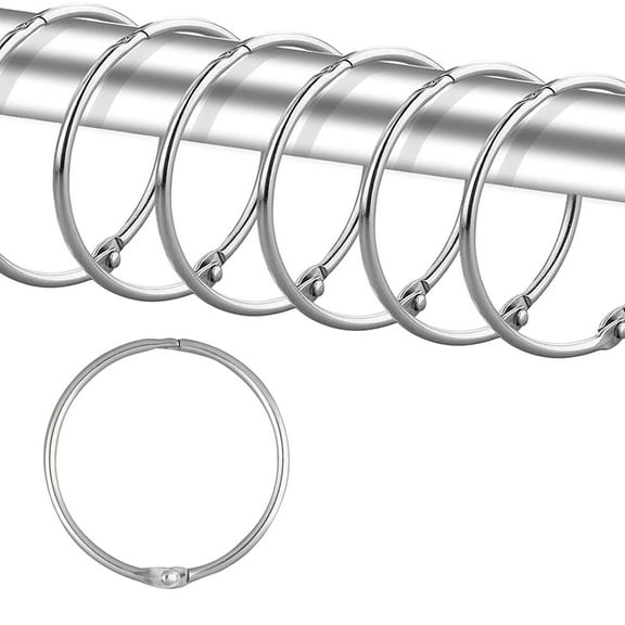 WSBArt 24Pcs Shower Curtain Rings, Rustproof Decorative Shower Curtain Hooks for Bathroom Shower Rod, Metal Round Shower Rings Hooks for Curtain, Loose Leaf Rings, Silver