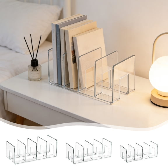 Bookends Acrylic 4 Compartment Clear Desktop File Rack for Office Desk Accessories by Xuniizn