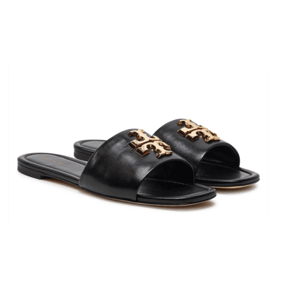 Tory Burch Women's Eleanor Leather Slides, Perfect Black/Gold, 10
