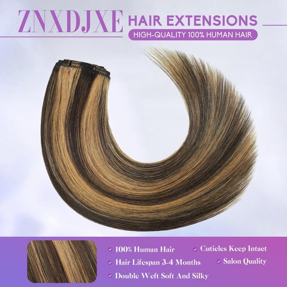 WEIF-Clip in Hair Extensions Real Human Hair, 14 Inch 75g, 2/6 Dark Brown to Chestnut Brown, Invisible Seamless Remy Human Hair Clip in Extensions for Women 8pcs Per Set with Double Weft