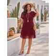 thumbnail image 4 of OYYN Women's Chiffon Layered Wedding Guest Dress Summer Short Sleeve Crew Neck Cocktail Midi Dress A-Line Knee Length Flowy Dresses, 4 of 6