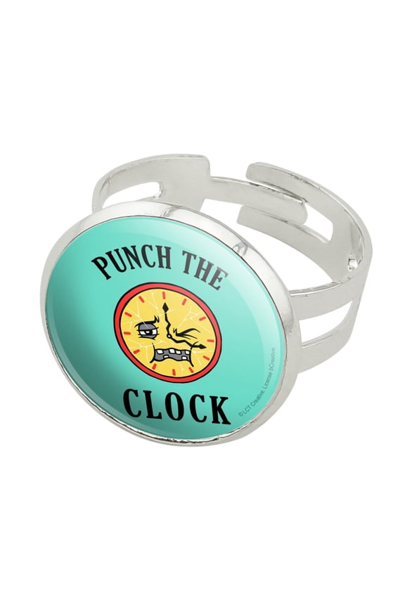 Punch The Clock Funny Humor Silver Plated Adjustable Novelty Ring