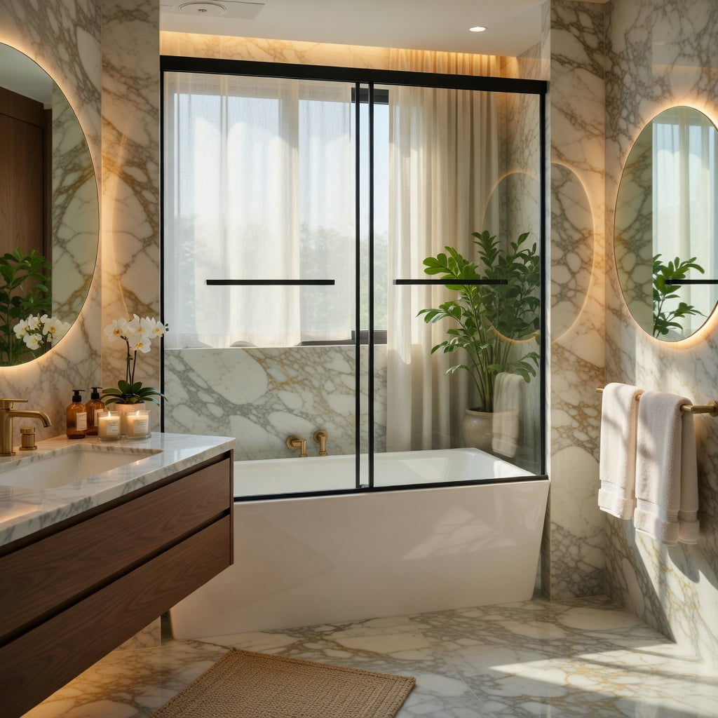 Hommoo 60" x 62" Frameless Aluminum Sliding Shower Door, Dual Soft-Close Doors, Adjustable Width, Enhanced Leak Protection, Black & Transparent