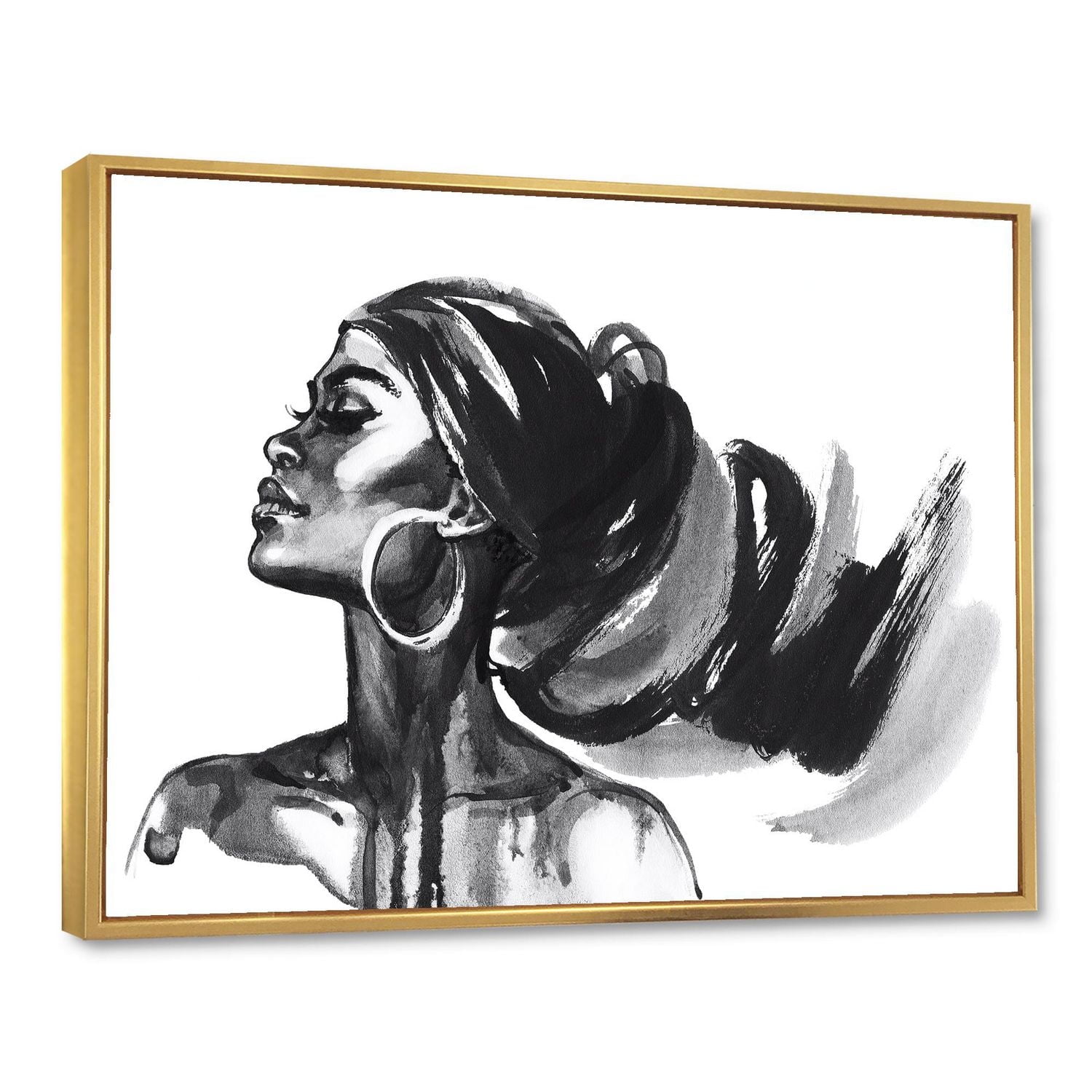 Designart Monochrome Portrait of African American Woman IV FLOAT FRAME WALL ART