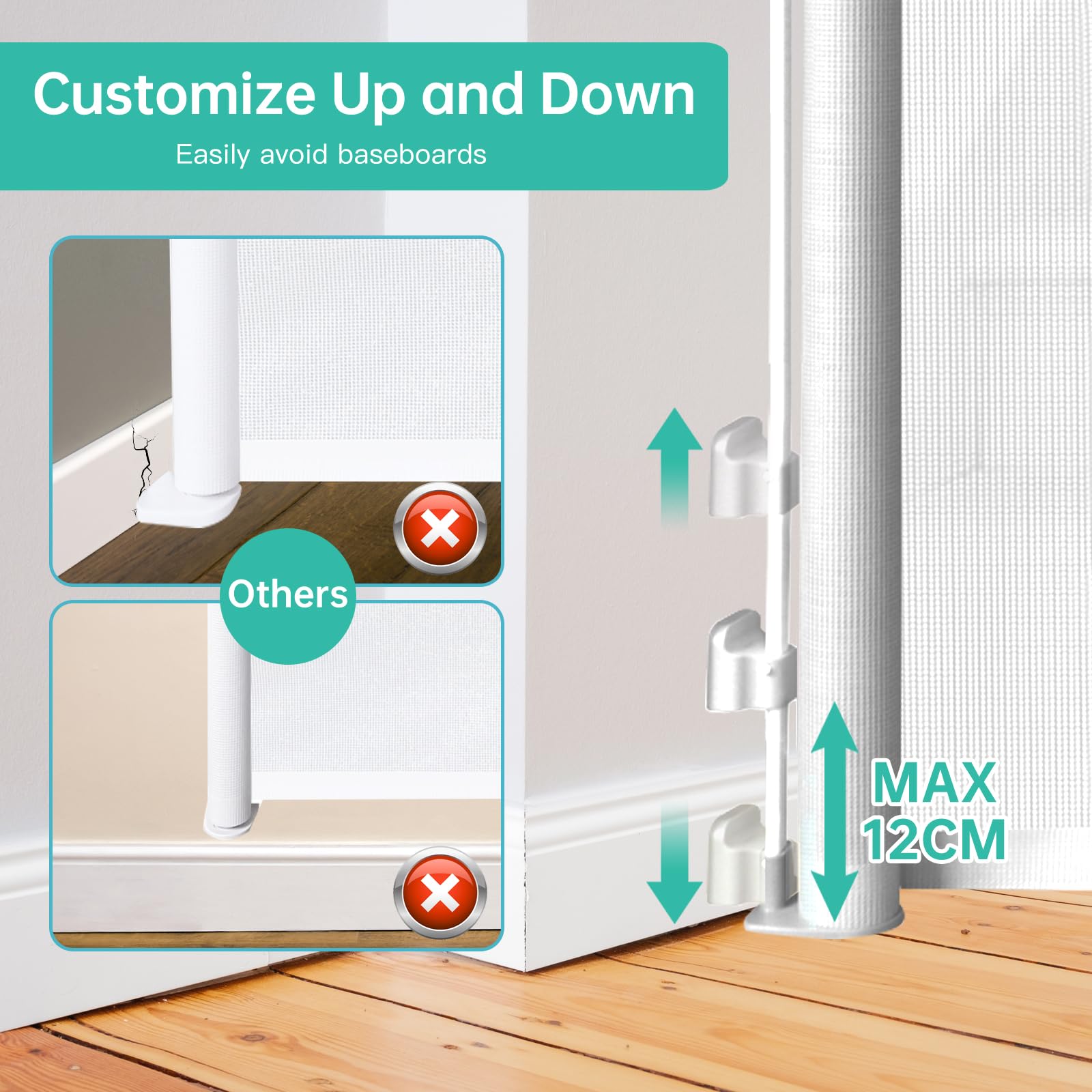 Sunnycome Retractable Baby Gate,Mesh Dog Gate,33"Tall Extends up to 63" Wide,Child Safety Gate for Doorways,Stairs,Hallways,Indoor Outdoor White