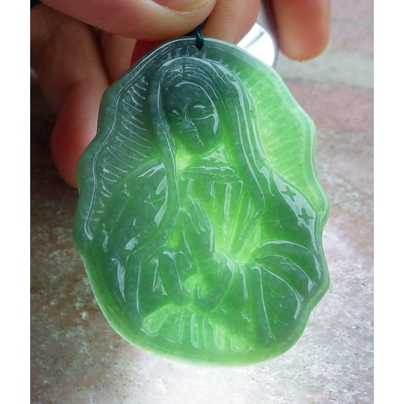 Green Natural A Jade jadeite pendant Virgin Mary Necklace 679344 TN