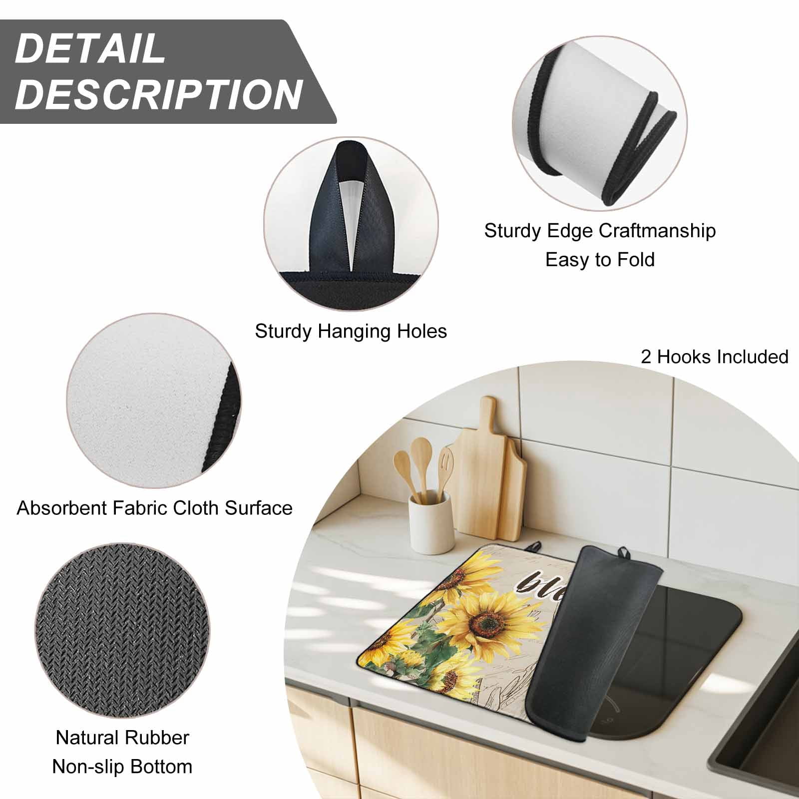 Sunflowers Stove Top Cover for Electric Stove, Heat-proof & Non Slip Glass Top Stove Cover Protector, Spring Farmhouse Flowers Dragonflies Retro Kitchen Flat Cooktop Rubber Mat 24x21 Inches