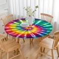 thumbnail image 3 of Rainbow Tie Dye Mandala Pattern Round Fitted Tablecloth with Elastic Edge,Dining Table Cover Waterproof,Outdoor Round Tablecloth for Camping,Dining,Indoor and Outdoor, 3 of 7