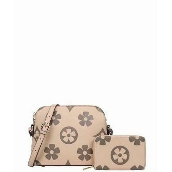 SE Women's Faux Vegan Leather Fashion Design Print Saddle Crossbody Bag, Beige, 2