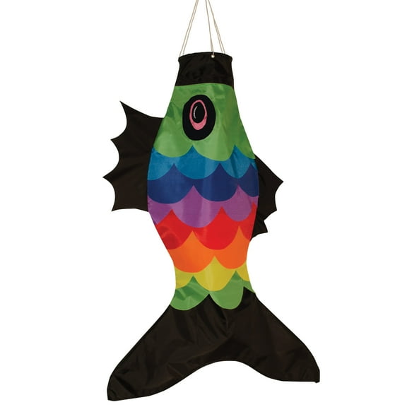 In the Breeze 4969 — Rainbow Overlay Fish Sock, 36" - Colorful Yard or Garden Windsock