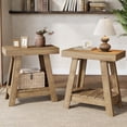 thumbnail image 4 of Finmind 2-Tier Wooden End Table Set of 2, Farmhouse Slim Side Table with Storage for Living Room or Bedroom, Natural, 4 of 7