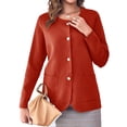 thumbnail image 3 of Solid Color Women Long Sleeve Crewneck Casual Button Down Knit Cardigan with Pocket, 3 of 5