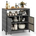 thumbnail image 1 of Gymax Patio Rattan Storage Cabinet w/ Acacia Wood Countertop Open Shelf 2 Door Cabinet, 1 of 10