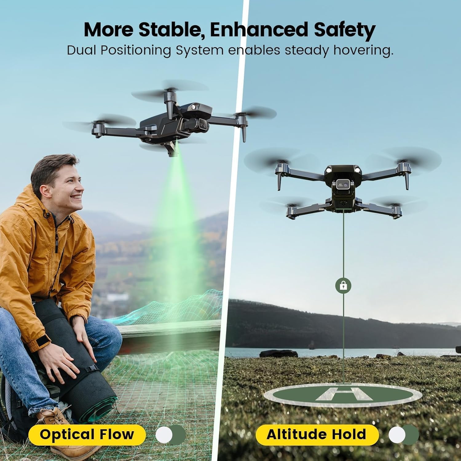 Holy Stone HS290 Foldable Drone with 1080P FPV Camera, Easy to Fly for Beginners, Air Photography Drone with Optical Flow, 2 Batteries, Black
