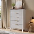 thumbnail image 5 of Fluted Dresser for Bedroom with 5 Deep Drawers 47in Tall Chest of Drawers with Faux Marble Top Curved Profile Design Modern Wooden Dresser for Living Room Kids Room Hallway-White with Walnut Top, 5 of 7