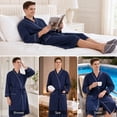 thumbnail image 7 of Men’s Waffle Robe, 3/4 Sleeve Lightweight Bathrobe for Men, Breathable Kimono Spa Robe Hotel Lounge Shower Robe for Home Travel Resort,L-XL Navy Blue, 7 of 7