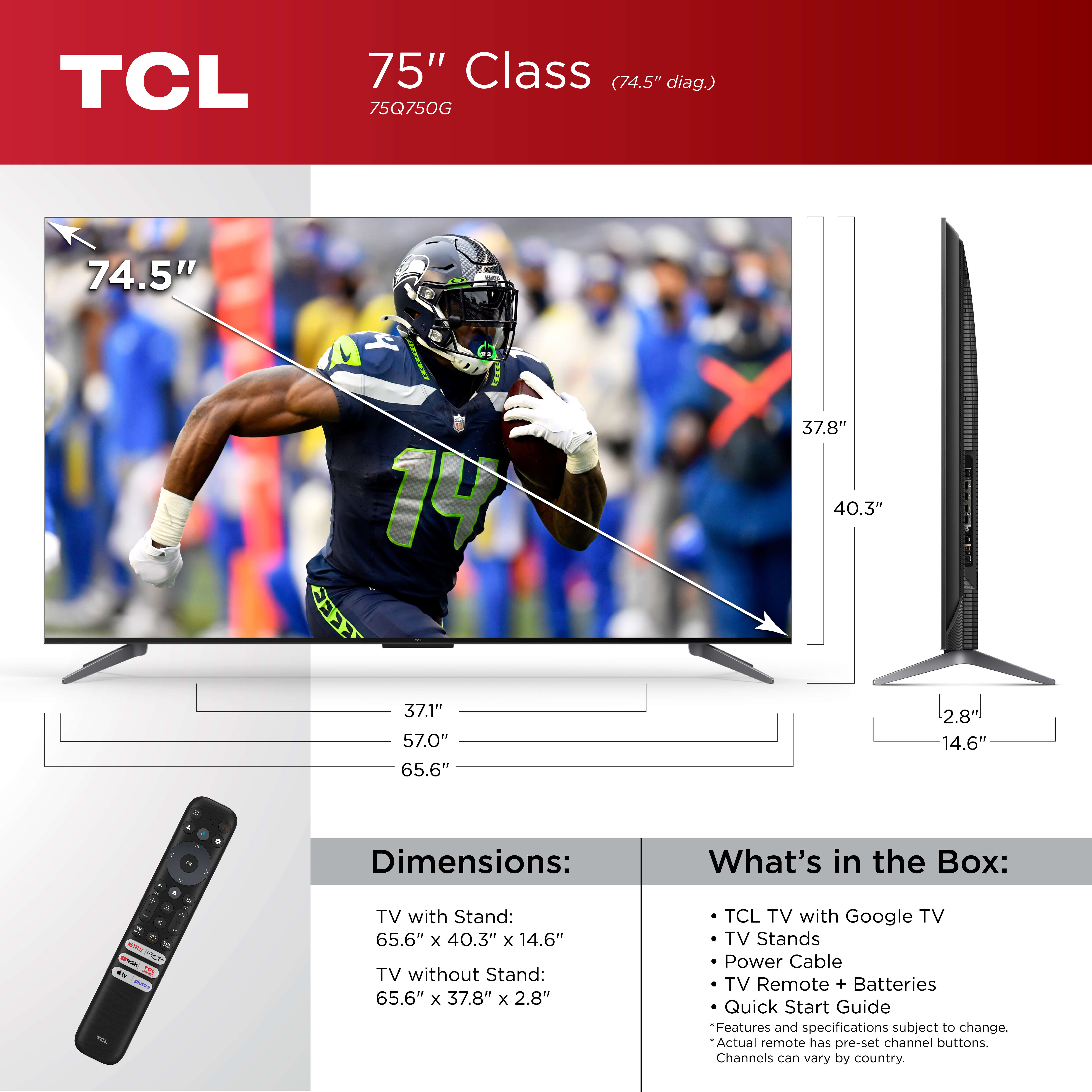 TCL 75” Class Q Class 4K QLED HDR Smart TV with Google TV, 75Q750G - image 4 of 22
