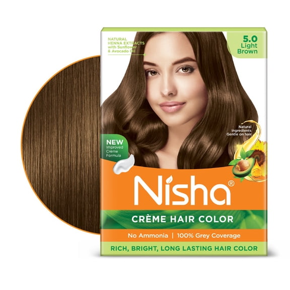 Nisha Creme Hair Color | Permanent Long Lasting Brown Hair Dye Colour Kit | Light Brown | Mini Box 40gm / 1.35 Oz