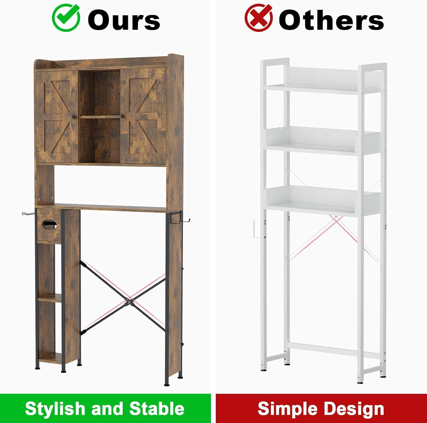 POAO Over the Toilet Storage Cabinet with Metal Frame &7 Storage Shelves,Bathroom Storage Organizer with Adjustable Shelves&Paper Holder,Brown